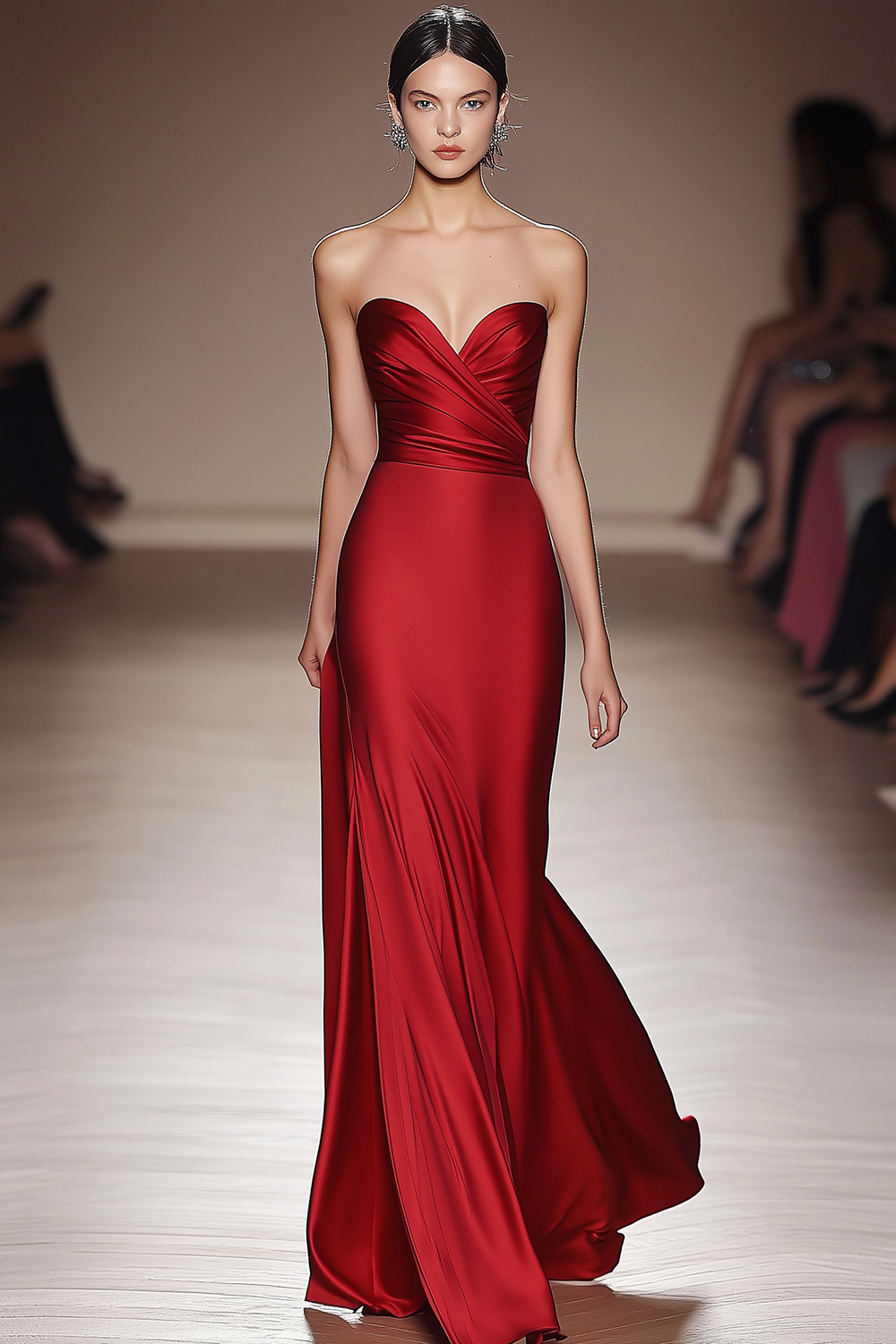 Red Strapless Satin Sheath Evening Formal Dress
