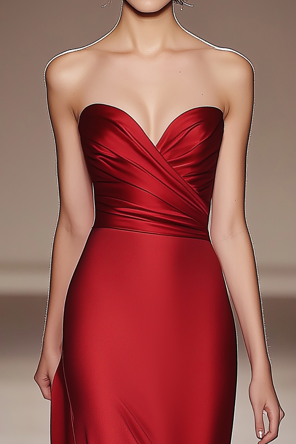 Red Strapless Satin Sheath Evening Formal Dress