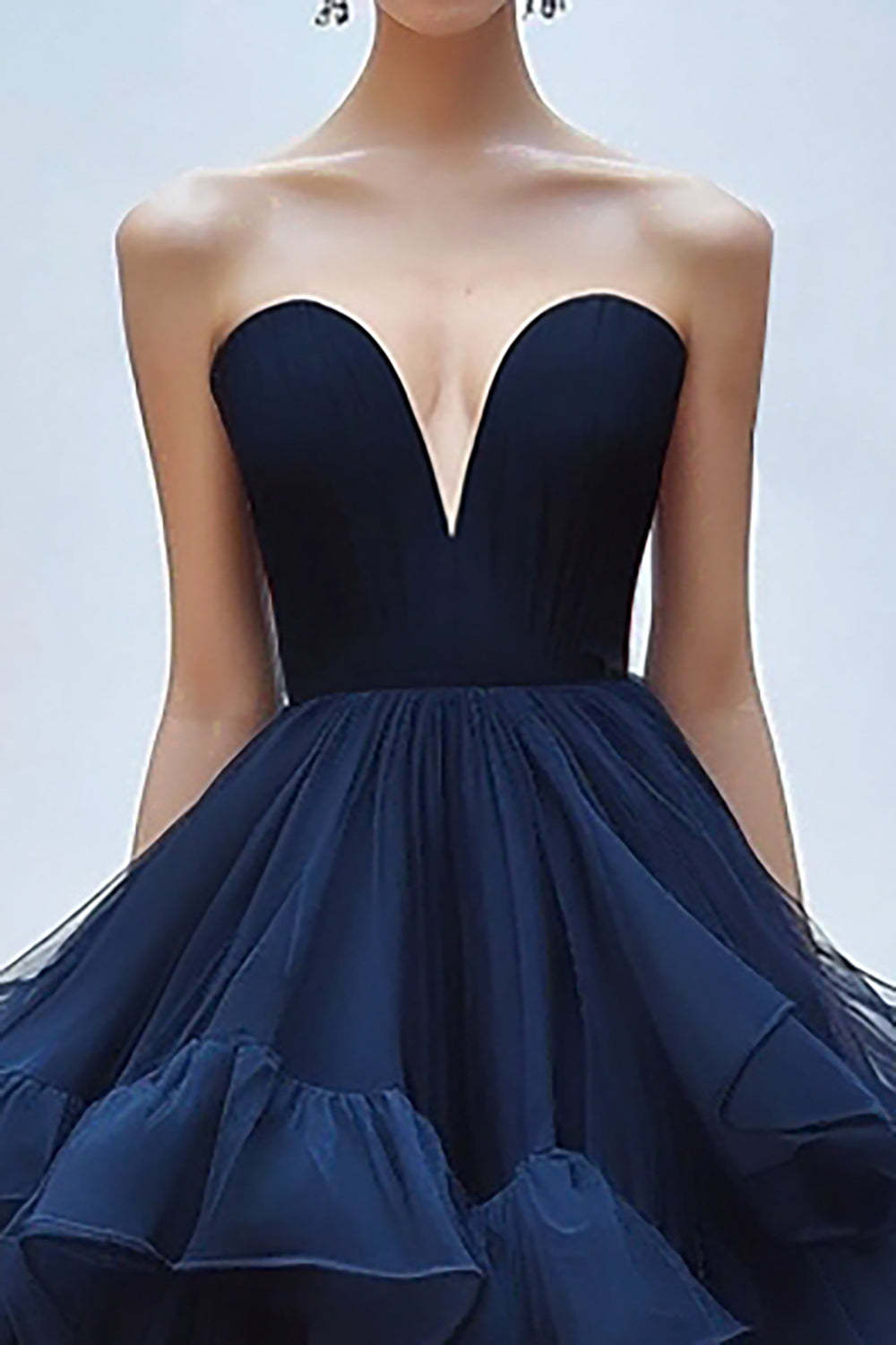 Navy Ball Gown Strapless Ruffled Red Carpet Dress