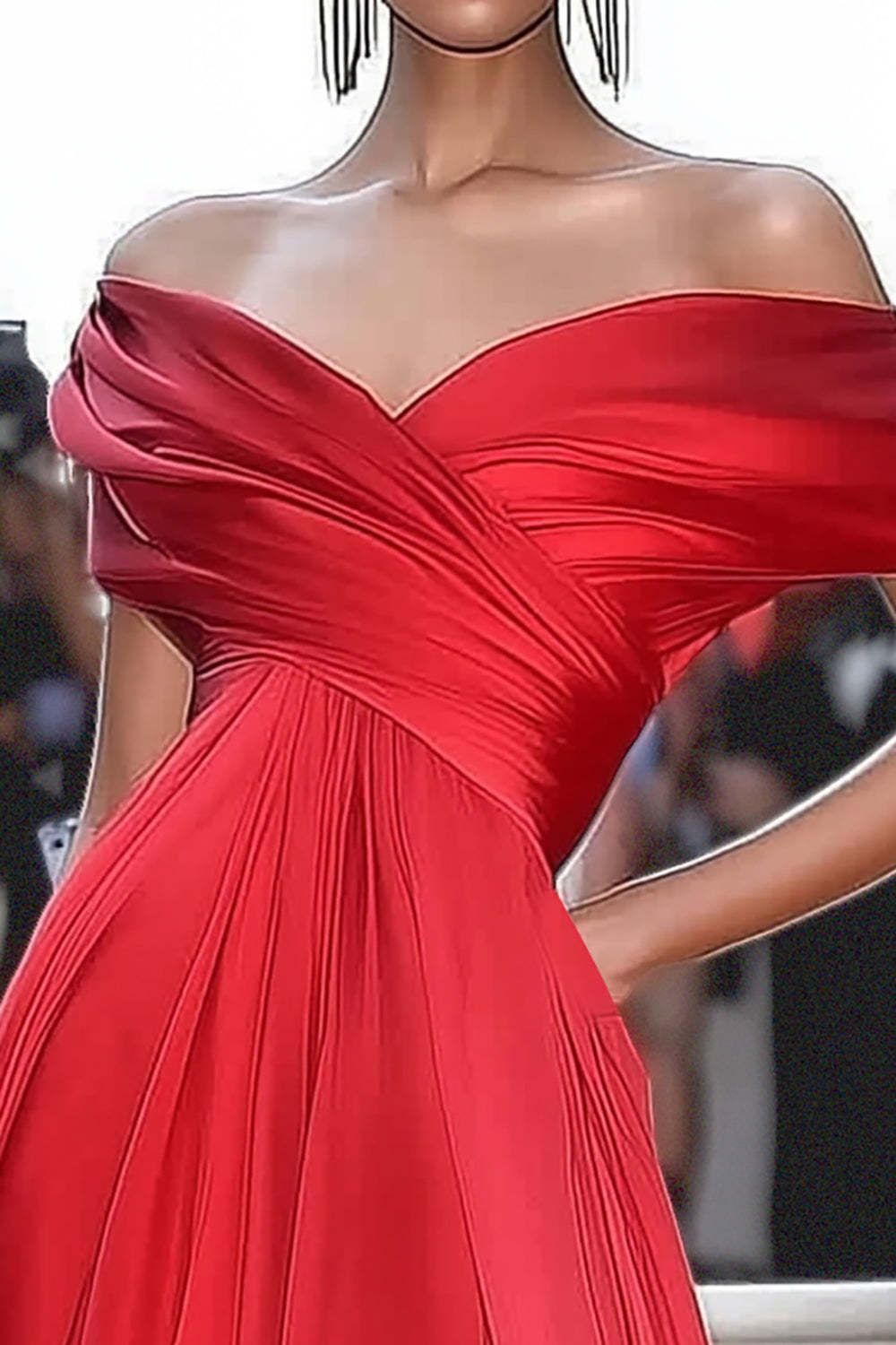Red Off the Shoulder A Line Floor Length Gala Dress