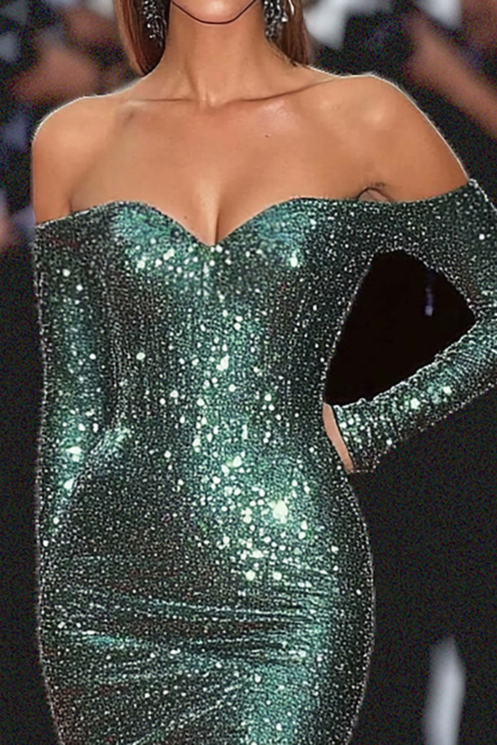 Dark Green Sparkly Corset Off the Shoulder Mermaid Formal Dress with Slit