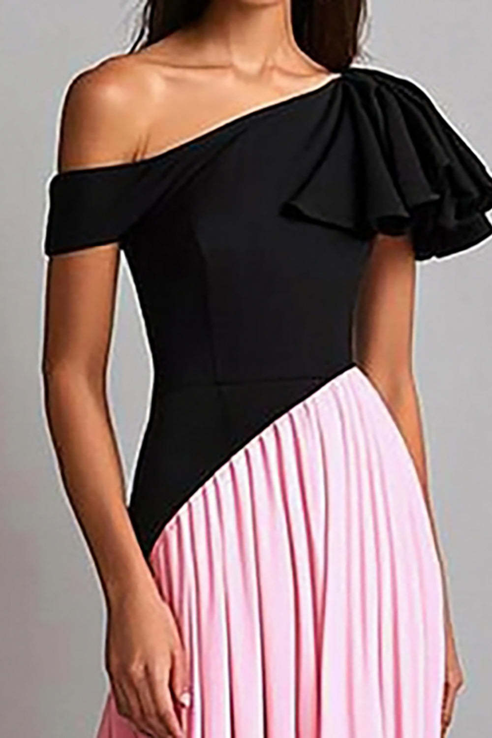 Elegant Black Pink One Shoulder A Line Gala Dress