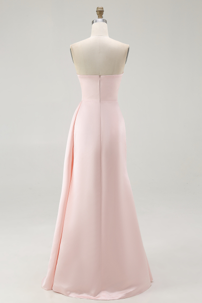 Pink Strapless Satin Sheath Gala Dress with Ruffles