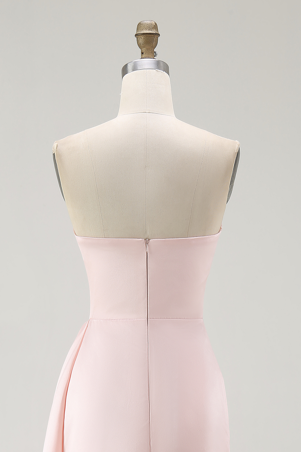 Pink Strapless Satin Sheath A Line Evening Dress with Ruffles