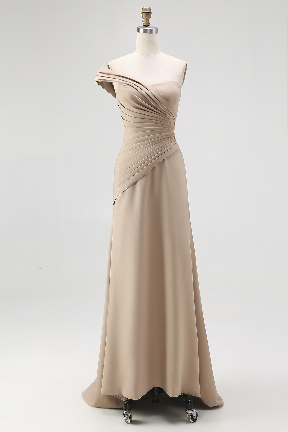 Light Khaki One Shoulder Sheath Ruched Gala Dress
