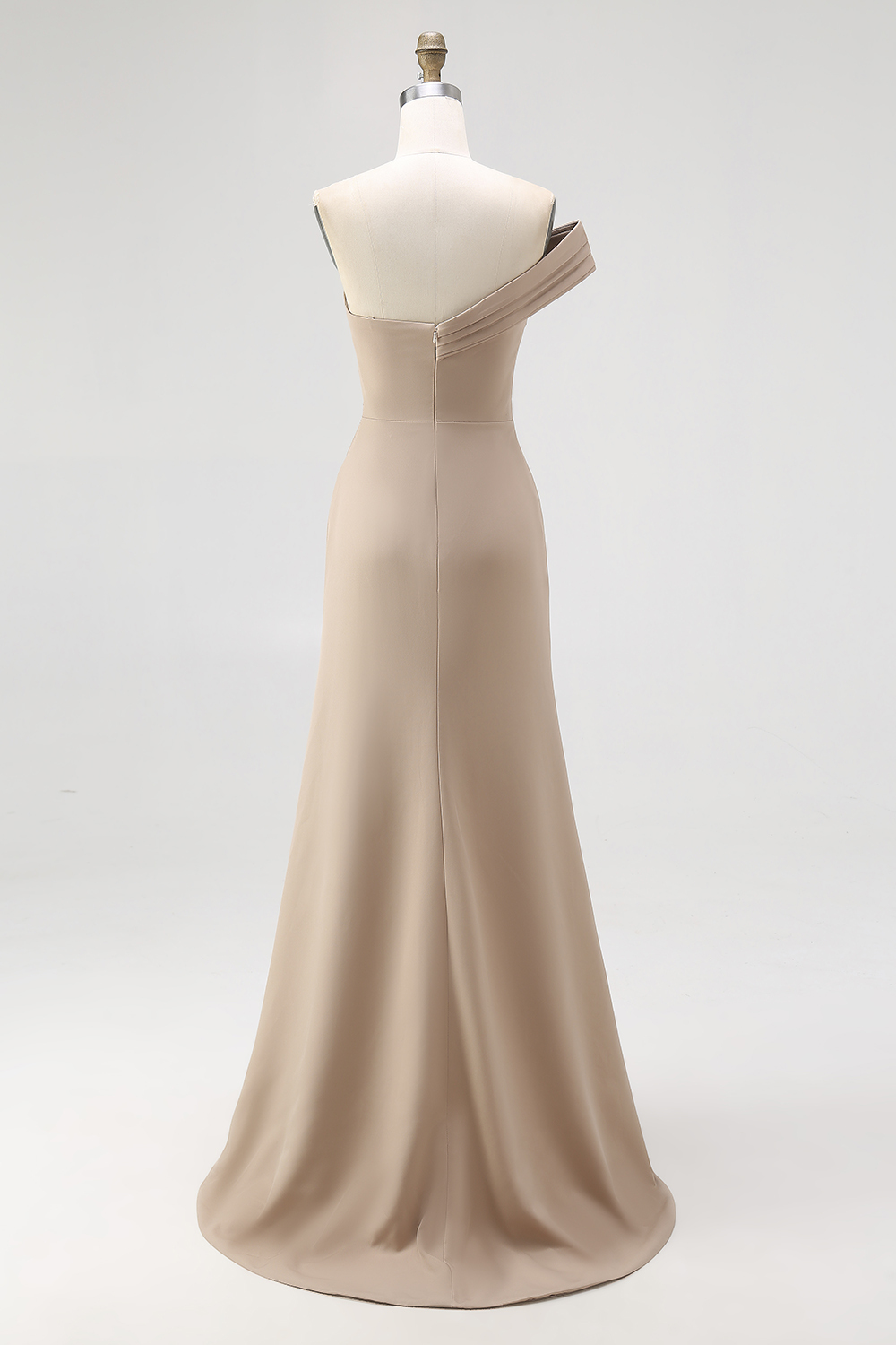 Light Khaki One Shoulder Sheath Ruched Gala Dress