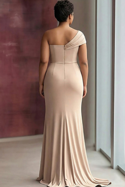 Light Khaki One Shoulder Sheath Ruched Gala Dress