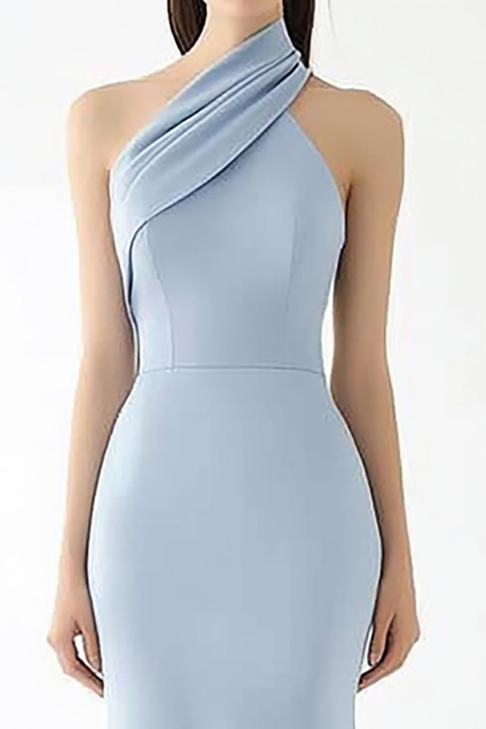 Light Blue Crepe Halter Sheath Floor Length Gala Dress
