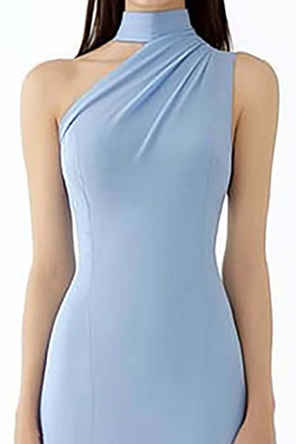 Halter Sheath Light Blue Crepe Floor Length Gala Dress