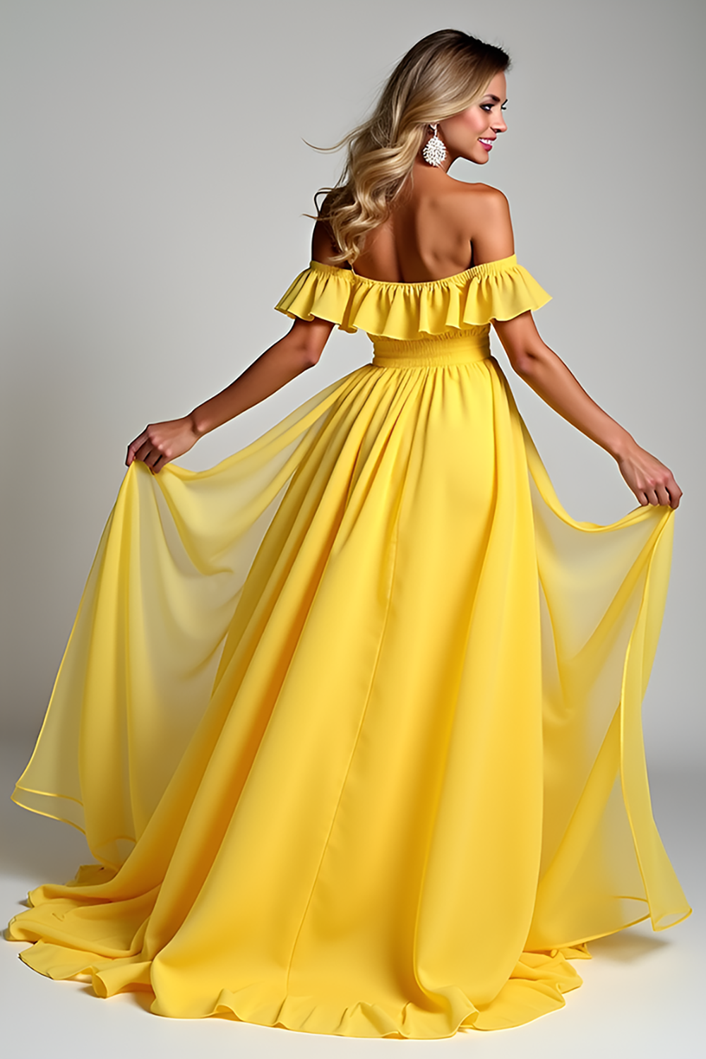 Yellow A Line Off the Shoulder Sweetheart Chiffon Bridesmaid Dress
