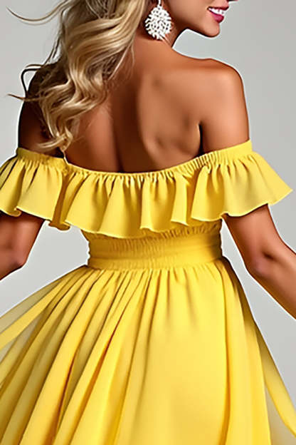 Yellow A Line Off the Shoulder Sweetheart Chiffon Bridesmaid Dress