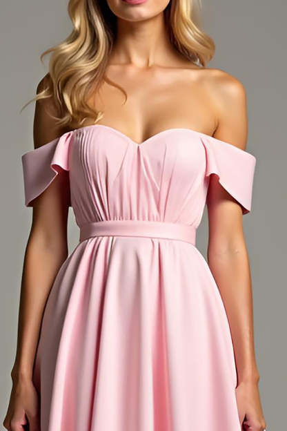 Pink Off the Shoulder Corset A Line Long Bridesmaid Dress