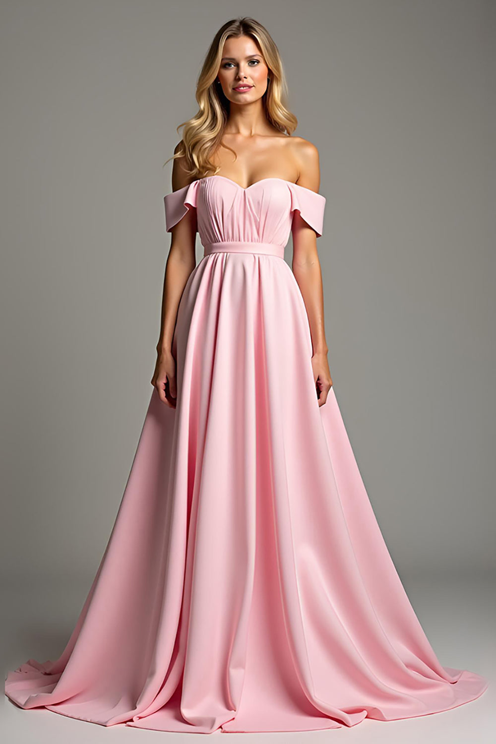 Leely Women A Line Pink Corset Bridesmaid Dress Off the Shoulder Sweetheart Long Wedding Guest Dress