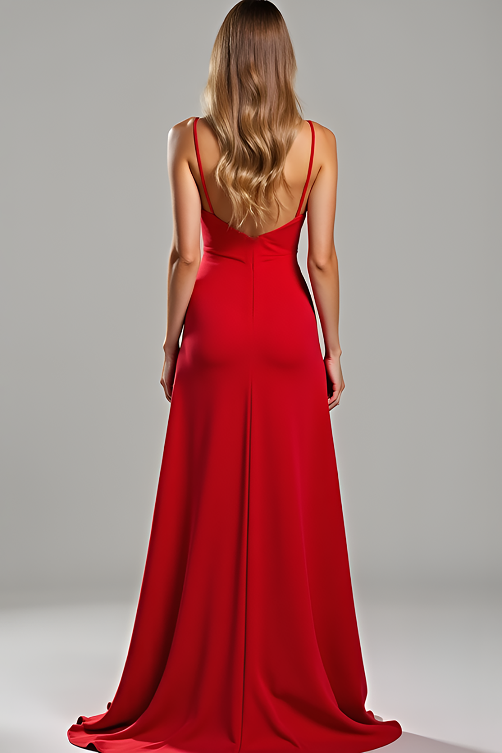 Elegant Sheath Red Spaghetti Straps Long Bridesmaid Dress