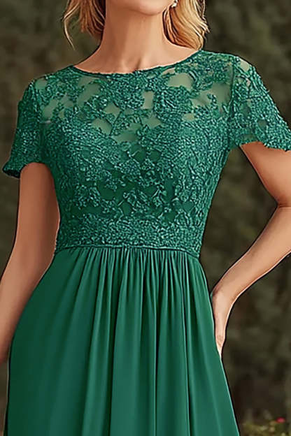 Dark Green Appliqued A Line Asymmetrical Mother of the Bride Dress