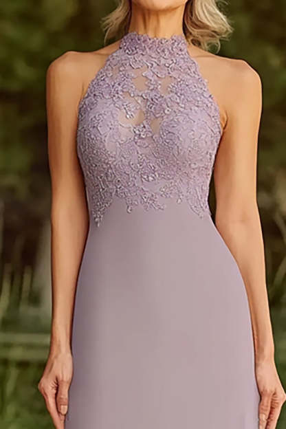 Lilac A Line Halter Lace  Applique Long Mother of the Bride Dress