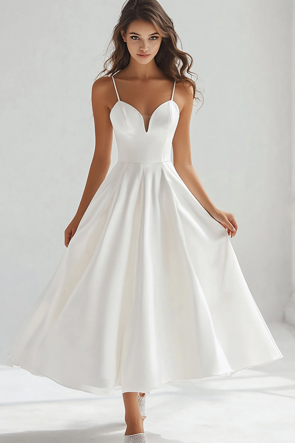 White Spaghetti Straps A Line Long Graduation Dress