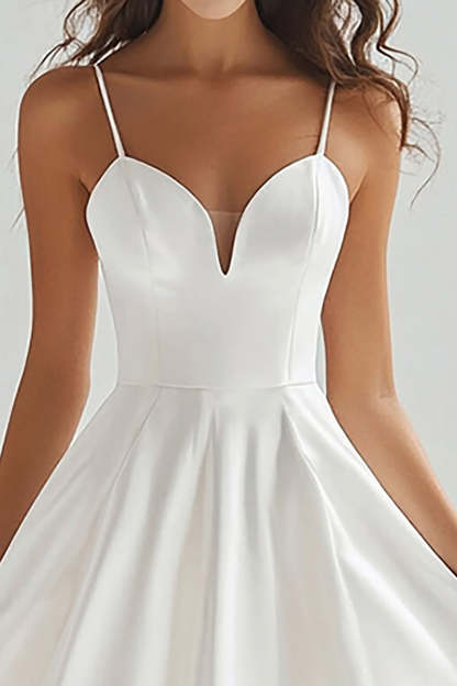 White Spaghetti Straps A Line Long Graduation Dress