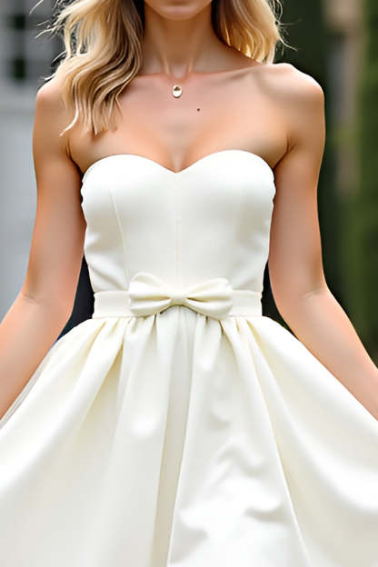 Cute Ivory Sweetheart A Line Short Graduation Dress with Bow