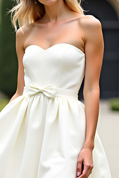 Cute Ivory Sweetheart A Line Short Graduation Dress with Bow