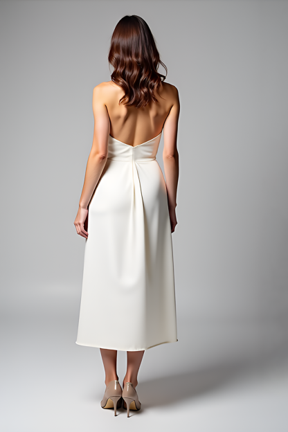 White Halter A Line Tea Length Graduation Dress