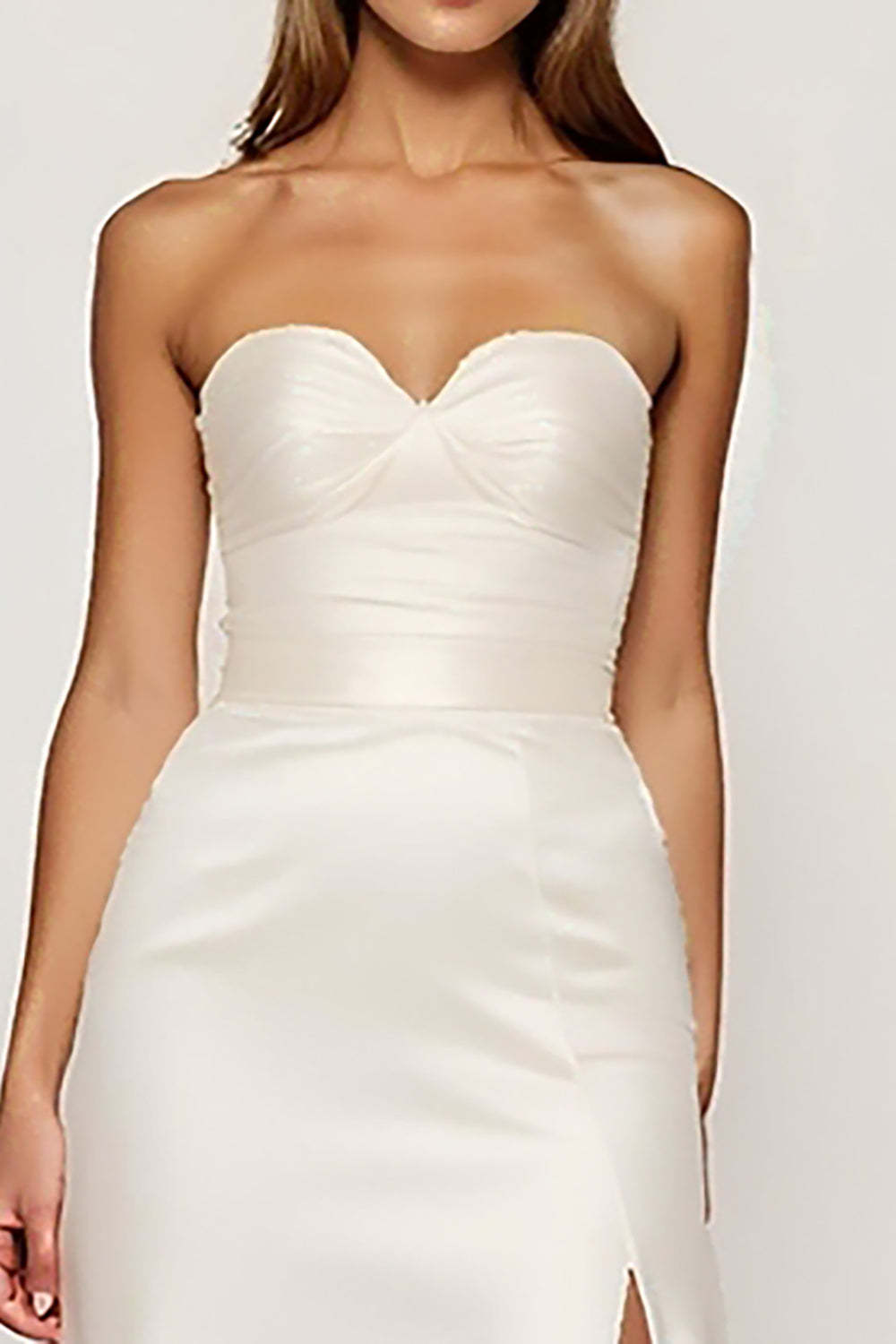 Ivory Strapless Satin Sheath Long Graduation Dress with Slit
