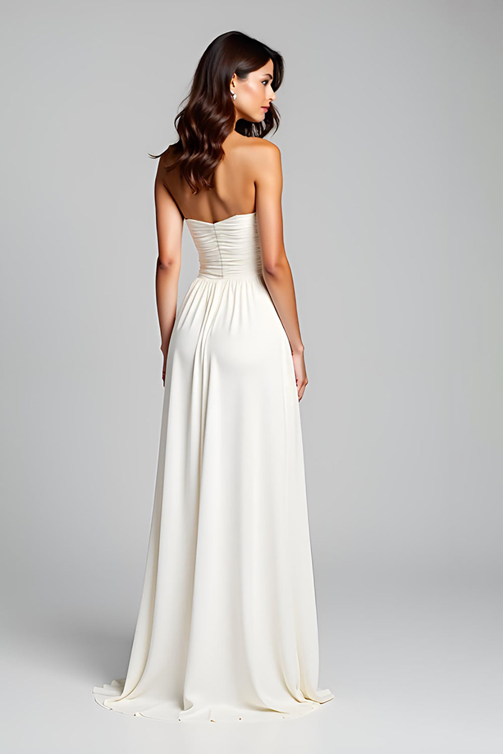 Sweetheart White Ruched A Line Long Graduation Dress