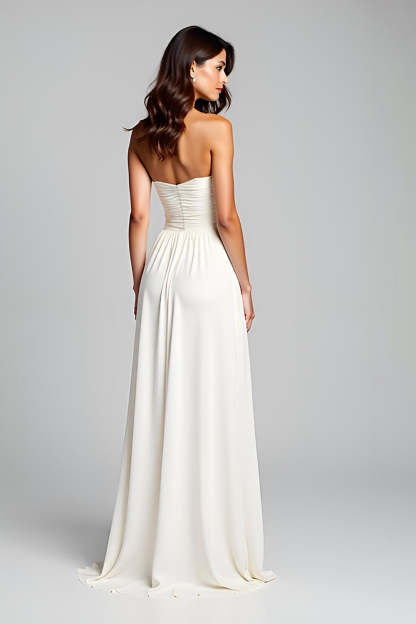 Sweetheart White Ruched A Line Long Graduation Dress