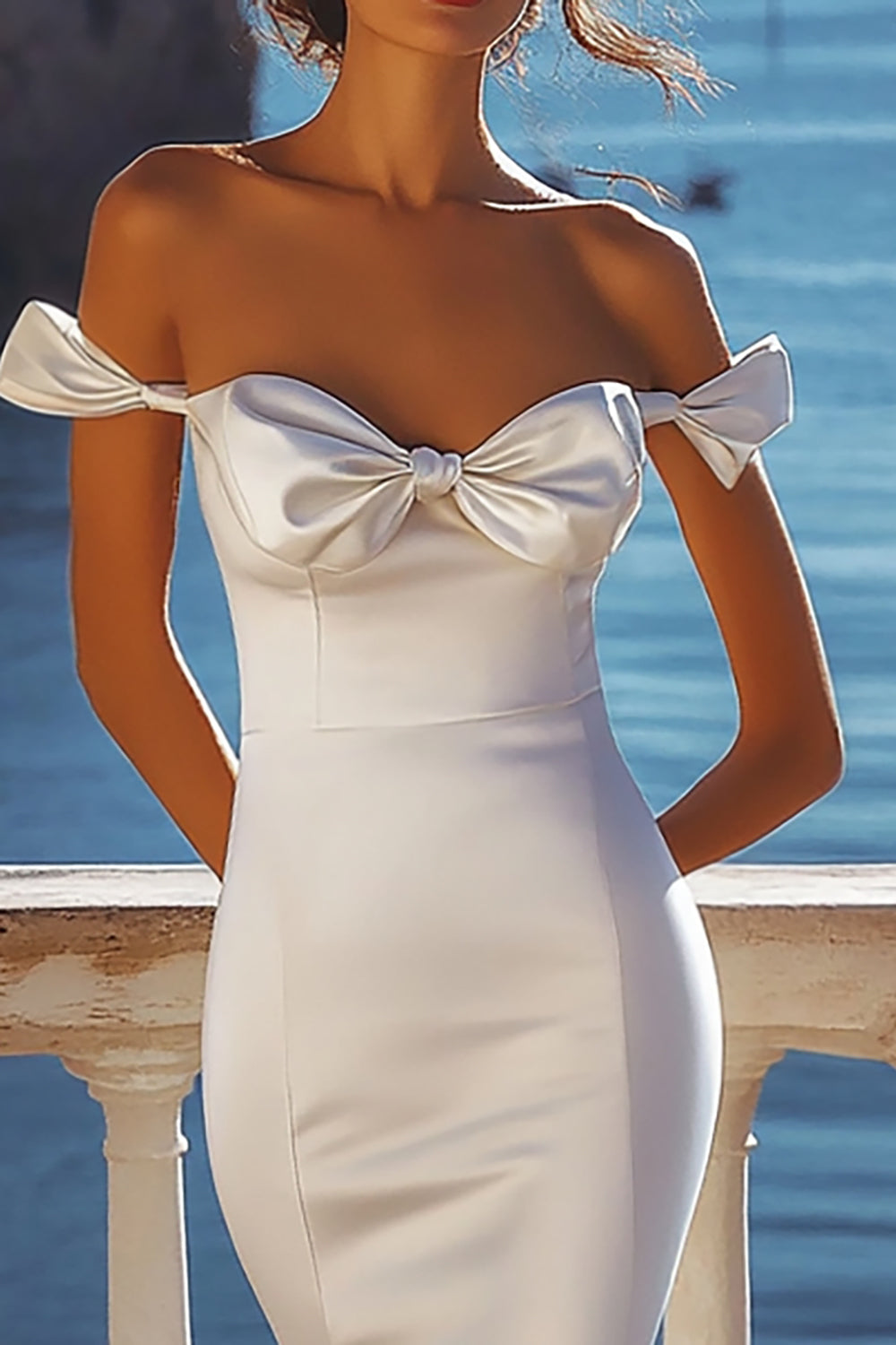 Satin White Off the Shoulder Sheath Long Graduation Dress with Slit