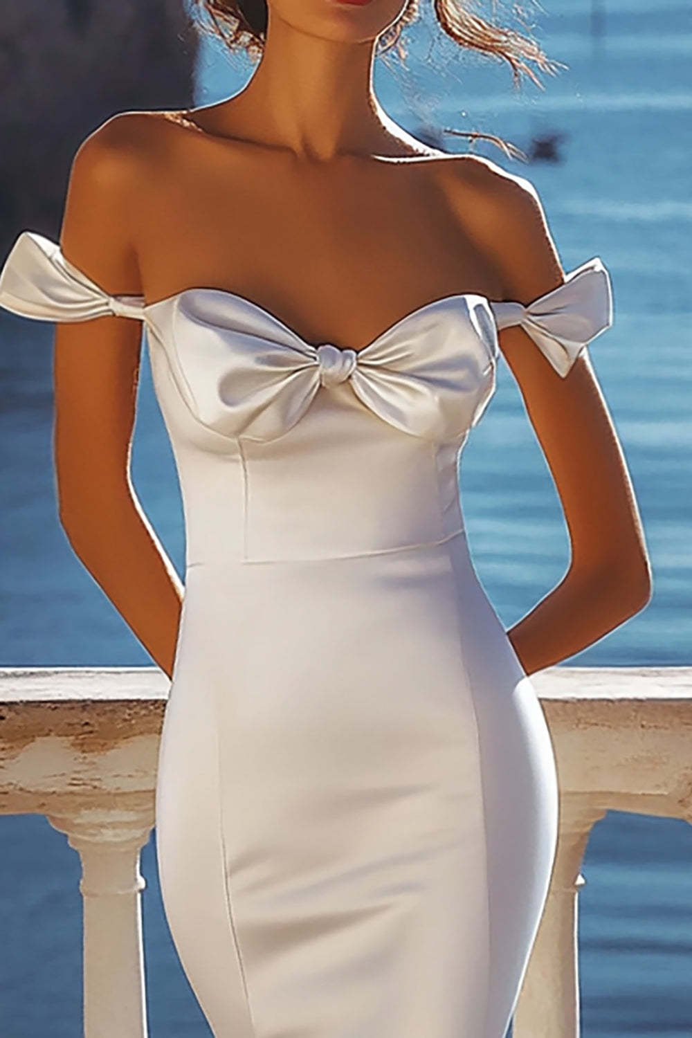 Satin White Off the Shoulder Sheath Long Graduation Dress with Slit