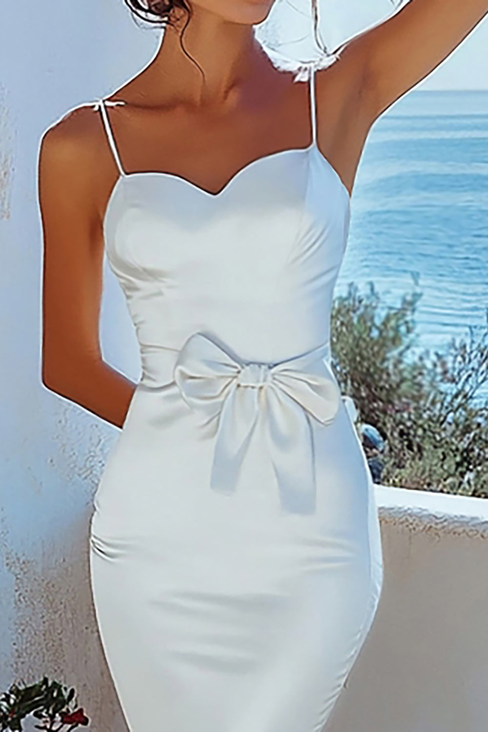 Mermaid White Satin Long Graduation Dress with Bowknot