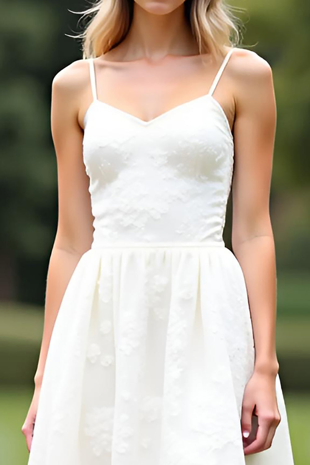 Cute White A Line Spaghetti Straps Lace Short Graduation Dress
