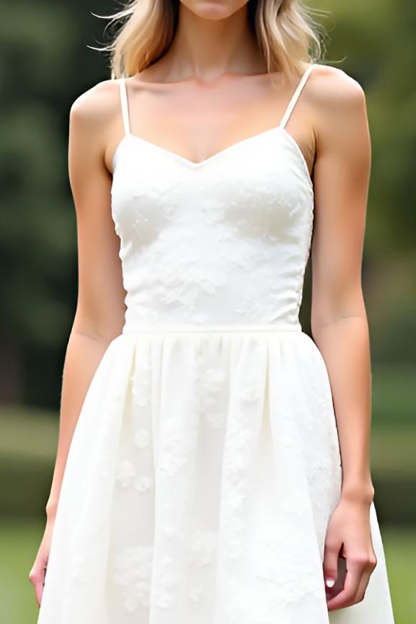 Cute White A Line Spaghetti Straps Lace Short Graduation Dress