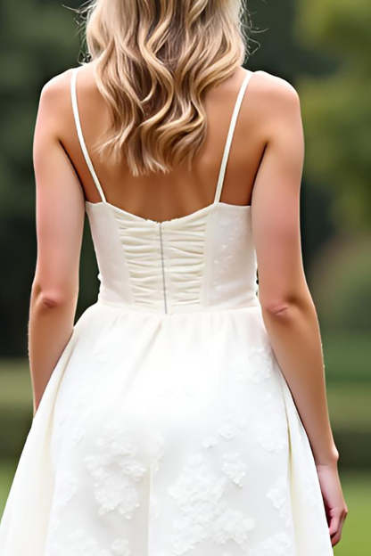 Cute White A Line Spaghetti Straps Lace Short Graduation Dress