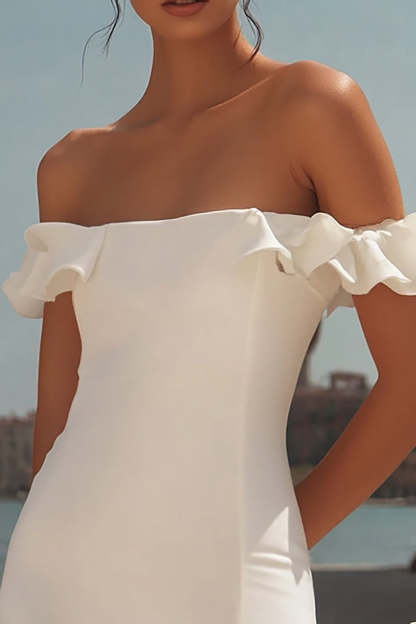 White Bodycon Off the Shoulder Ruffled Mini Graduation Dress