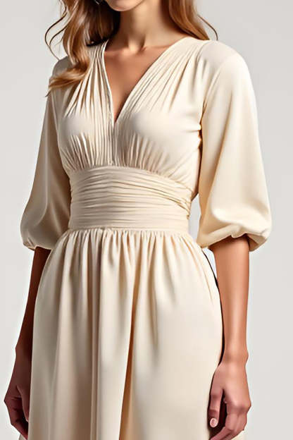 Chiffon Champagne A Line Ruched Tea Length Mother of the Bride Dress