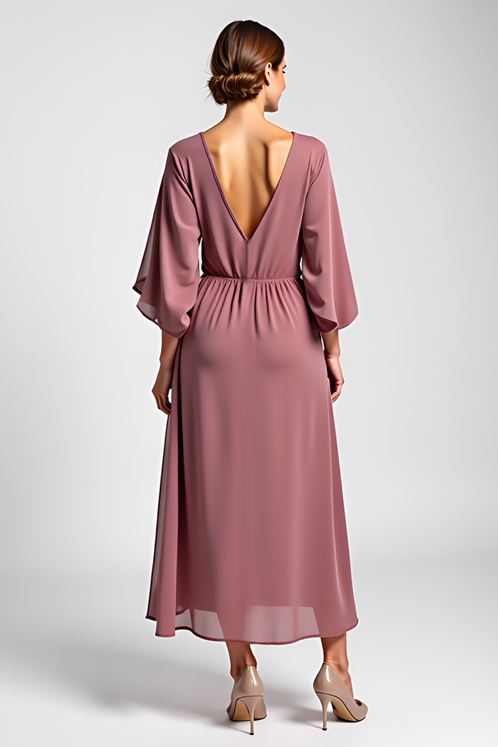 Vintage Mauve Flowy A Line Beaded Mother of the Bride Dress