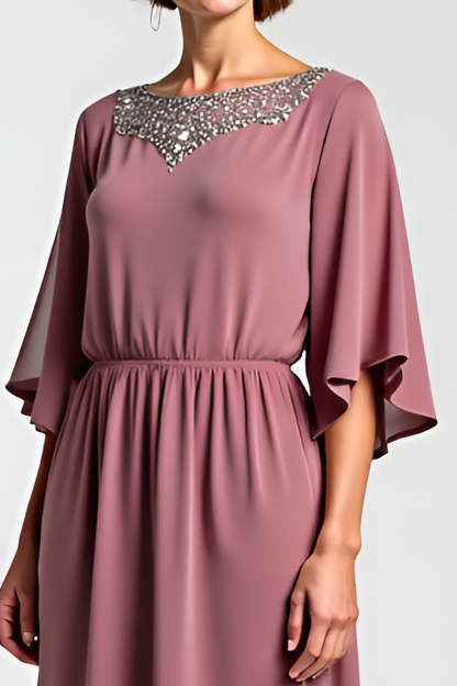 Vintage Mauve Flowy A Line Beaded Mother of the Bride Dress
