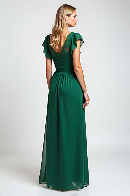 Dark Green Embroidered A Line Chiffon Long Mother of the Bride Dress
