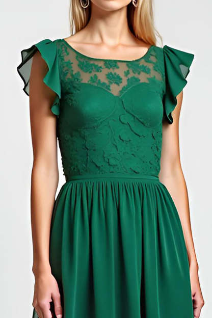 Dark Green Embroidered A Line Chiffon Long Mother of the Bride Dress