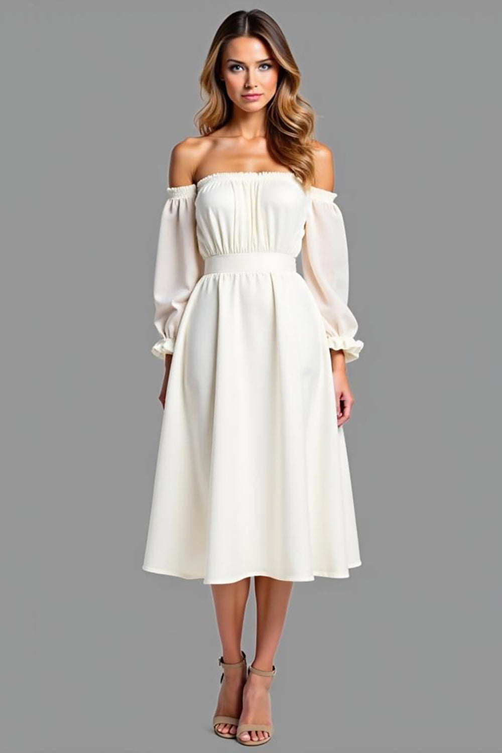 White Off the Shoulder Chiffon A Line Graduation Dress
