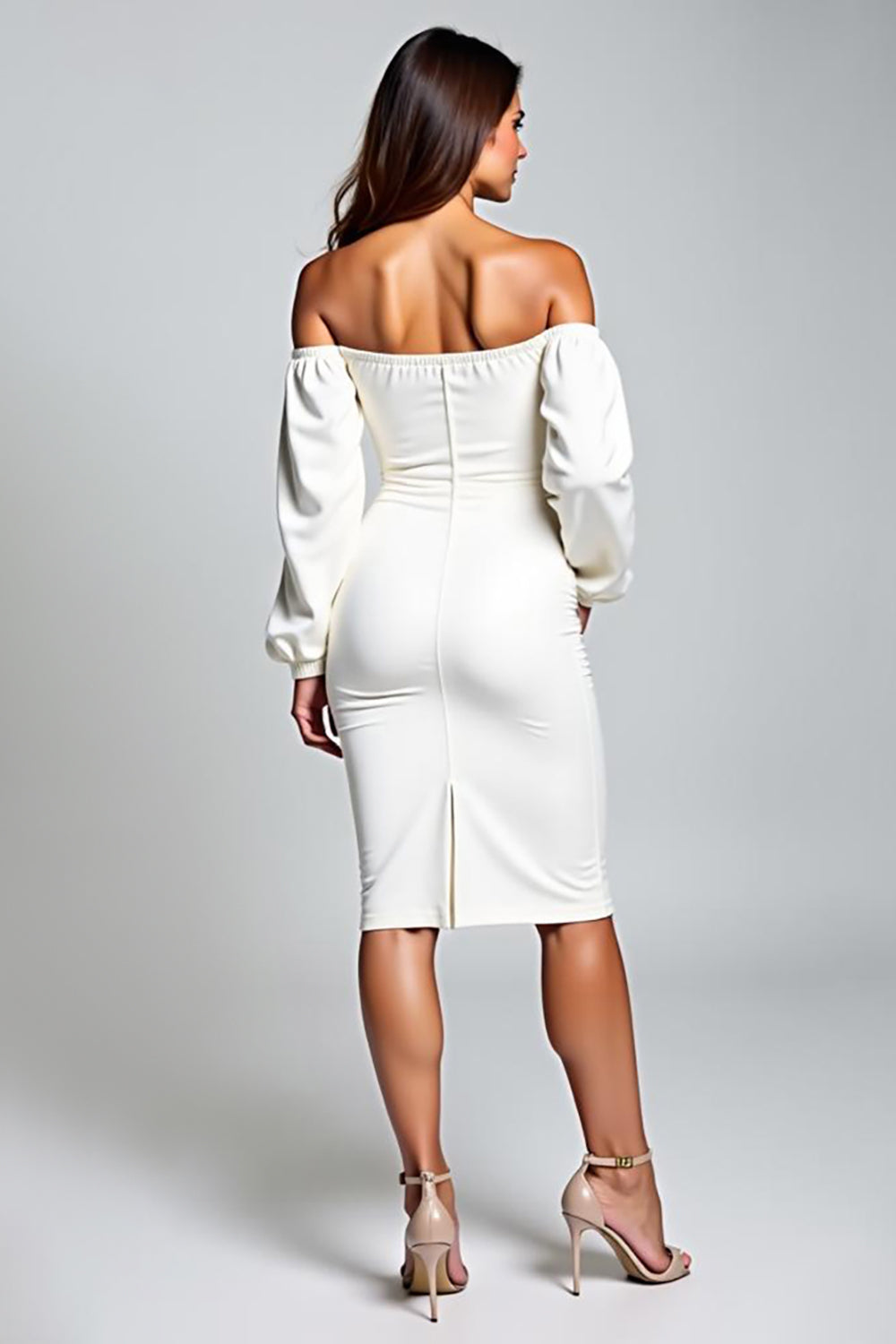 White Off the Shoulder Bodycon Knee Length Graduation Dress