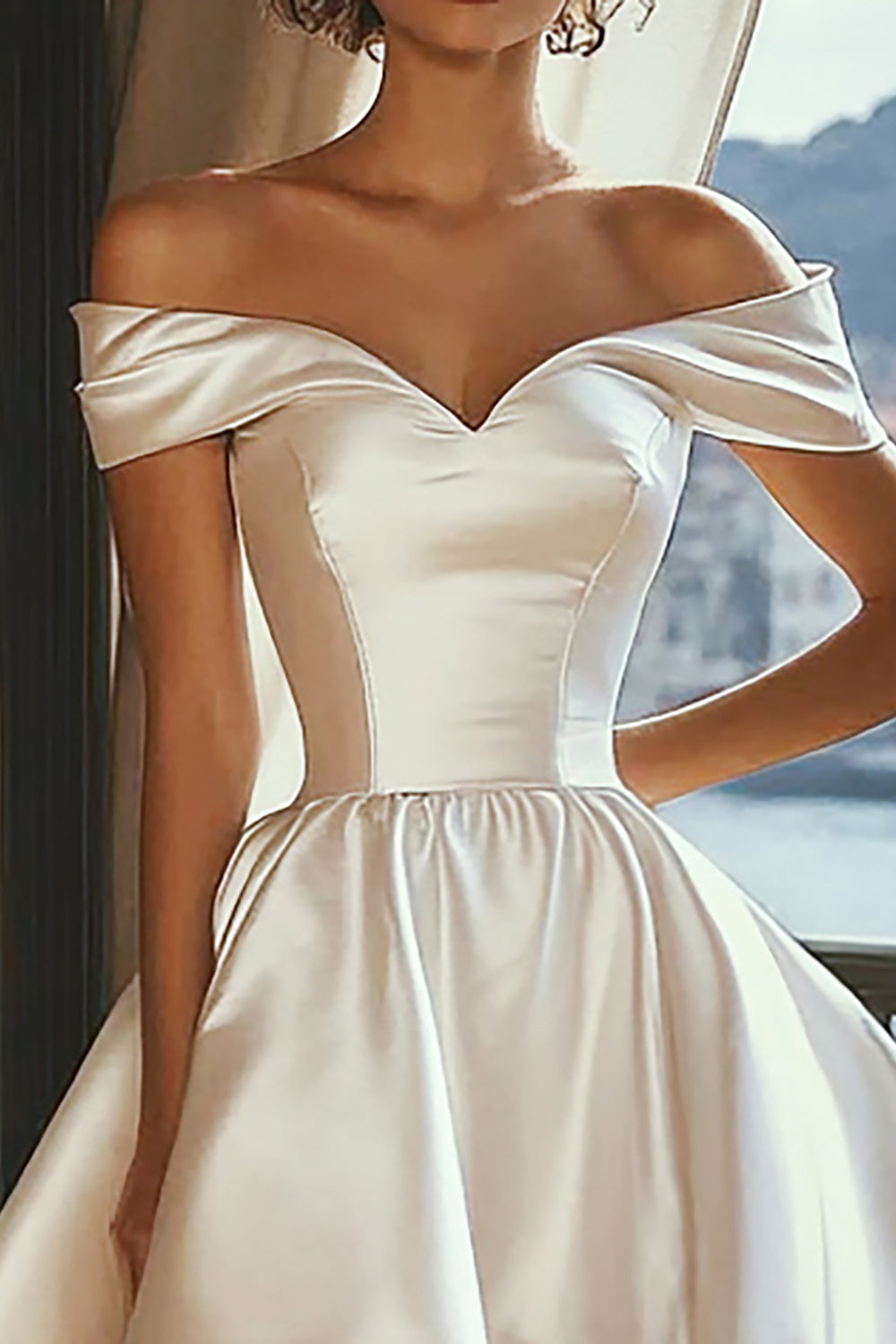 White Off the Shoulder A Line High Low Satin Graduation Dress with Ruffles