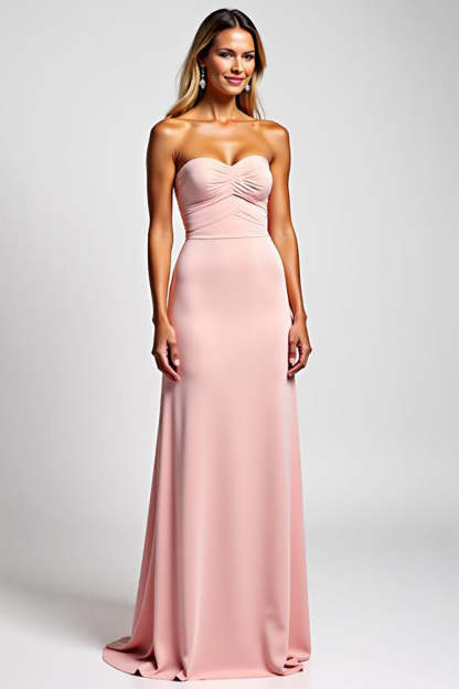 Leely Women Elegant Sheath Pink Strapless Long Bridesmaid Dress Sweetheart Backless Formal Dress