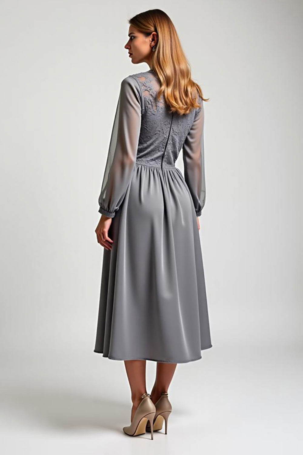 Grey Chiffon Embroideried A Line Mother of the Bride Dress