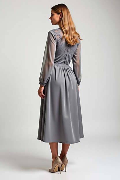 Grey Chiffon Embroideried A Line Mother of the Bride Dress