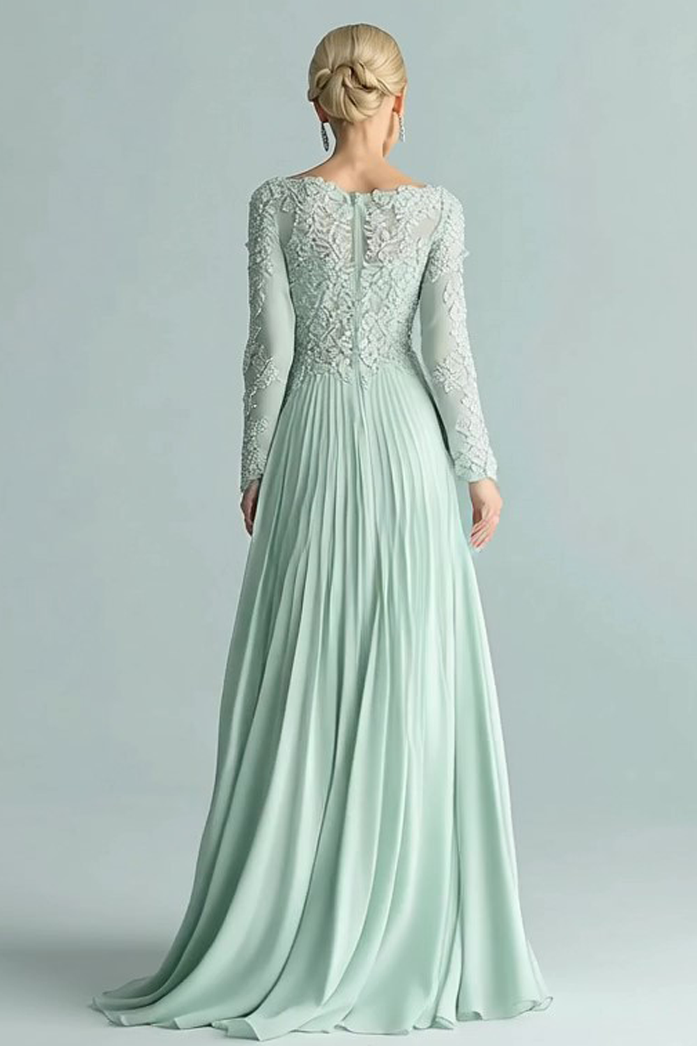 Mint Sheath Applique Maxi Chiffon Mother of the Bride Dress