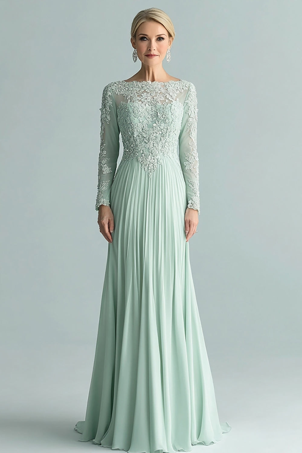Mint Sheath Applique Maxi Chiffon Mother of the Bride Dress