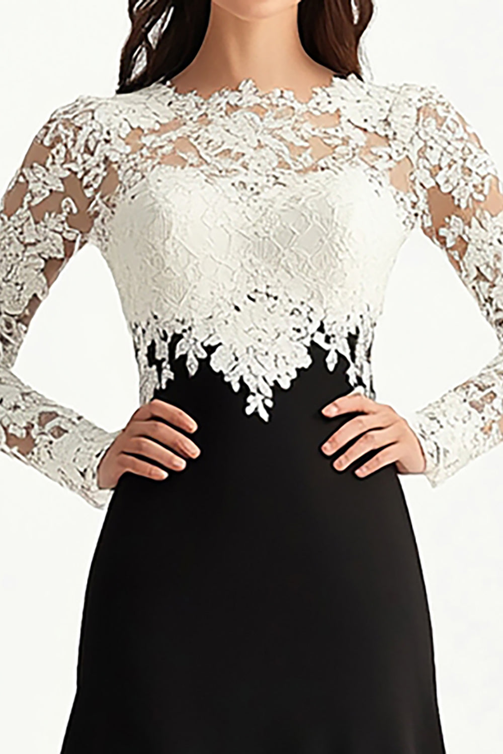 White Black A-Line Lace Applique Mother of the Bride Dress