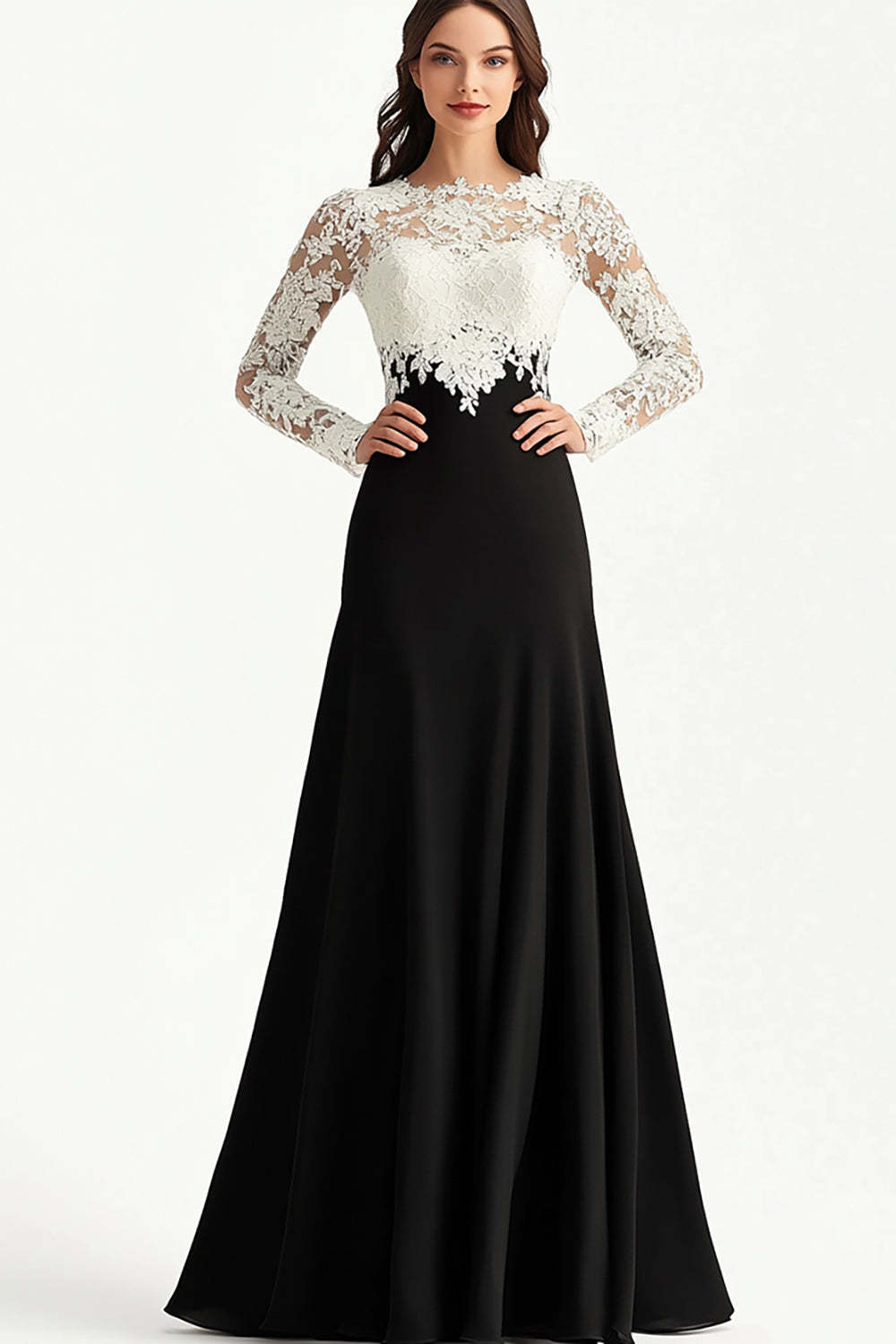 Leely Women White Black A-Line Lace Applique Mother of the Bride